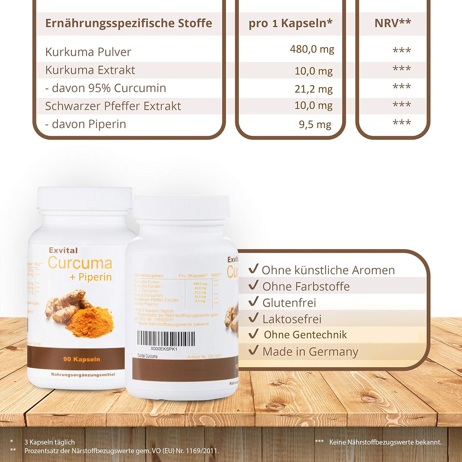EXVital® Curcuma Kapseln + Piperin - Curcumin hochdosiert
