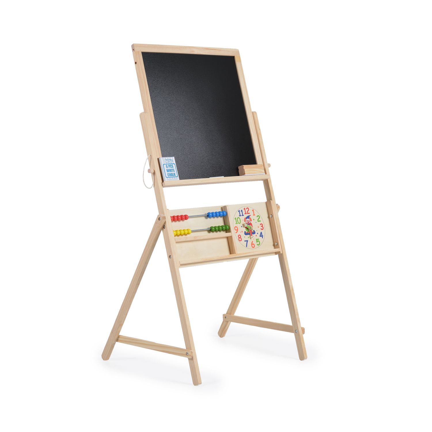 Moni Kindertafel 1751 Holz doppelseitig Kreide, Stiftmarker, Rechenschieber, Uhr schwarz