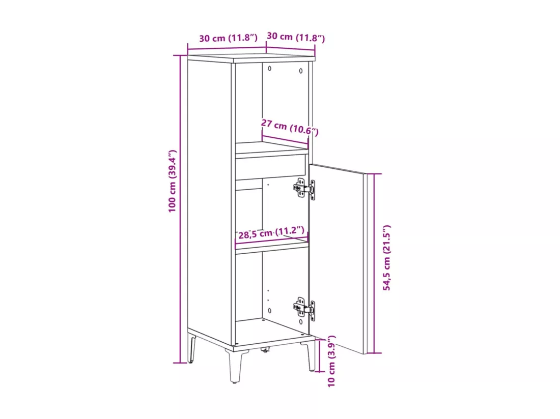 Armoire salle de bain chêne sonoma 30x30x100 cm