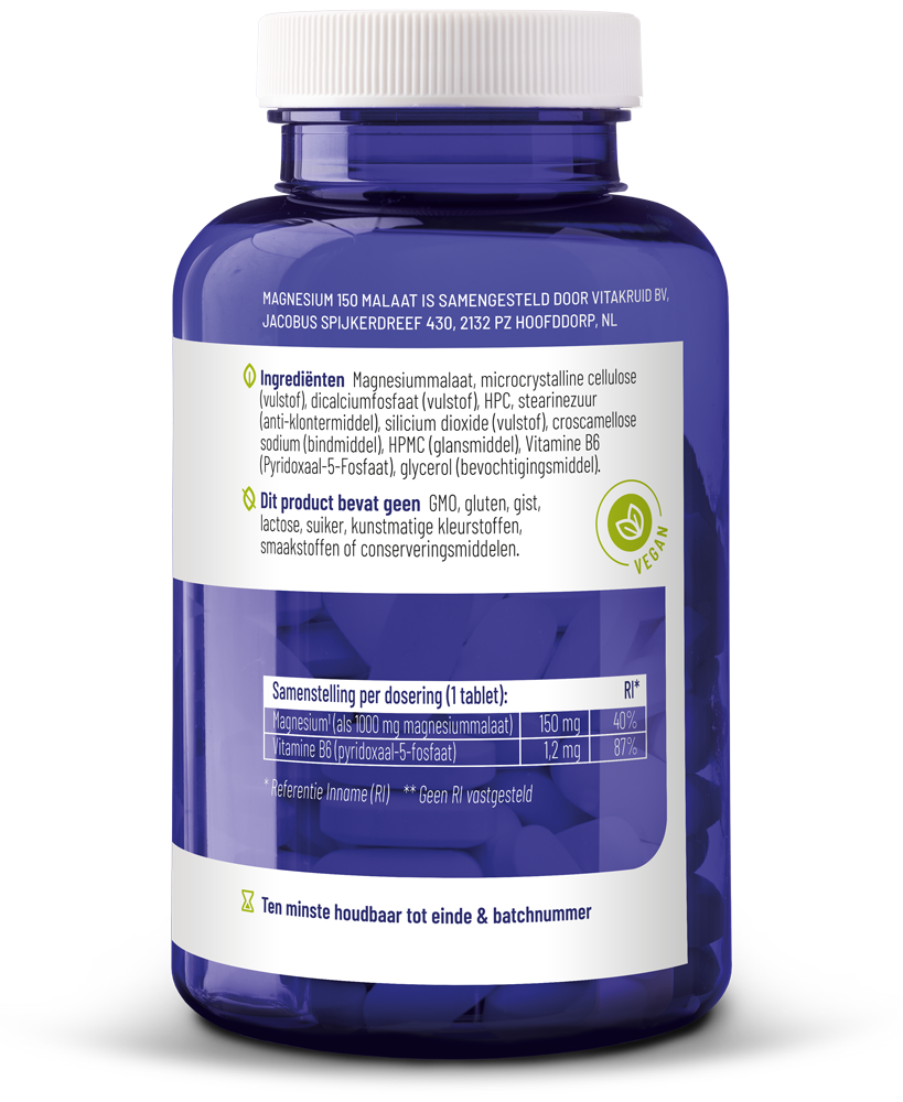 Vitakruid Magnesium 150 Malaat Met Vitamine B6 (P-5-P) (90 tabletten)