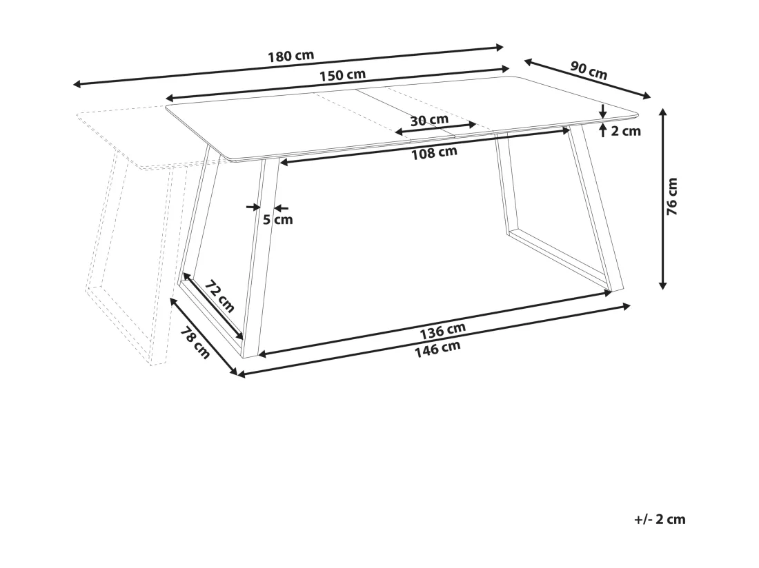 Table de salle à manger extensible TOURAN Noir 150/180 cm 90 cm