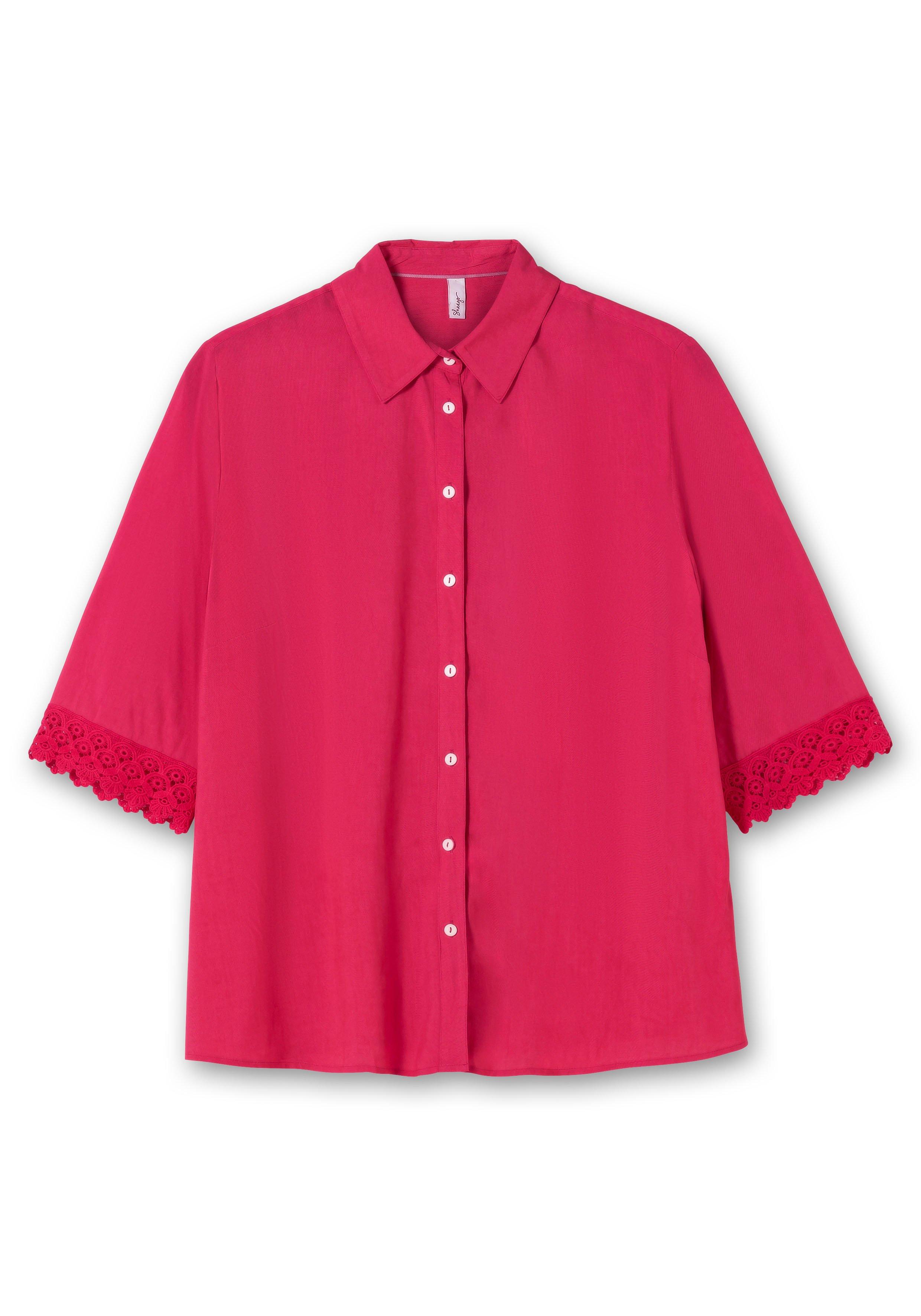 Bluse mit Spitzenkante am Ärmelsaum