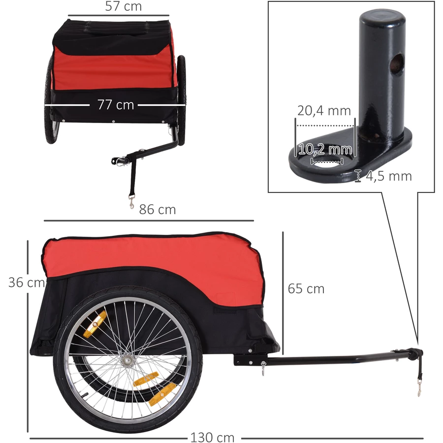 HOMCOM Transportanhänger fürs Fahrrad rot, schwarz