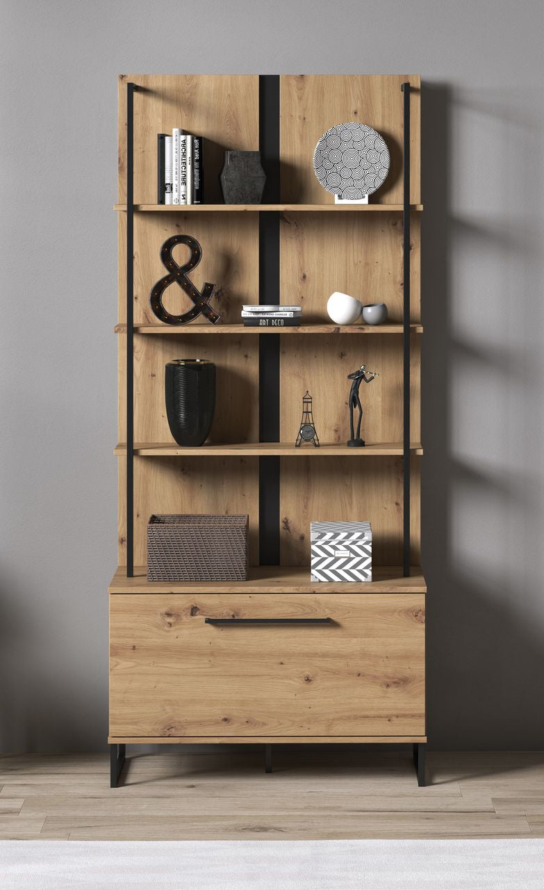 Saturn - Boekenkast - Eiken/zwart - 85x42x192 cm