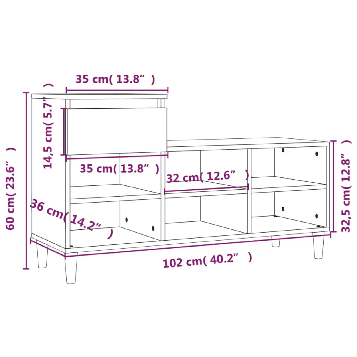 vidaXL Armoire à chaussure Blanc brillant 102x36x60 cm