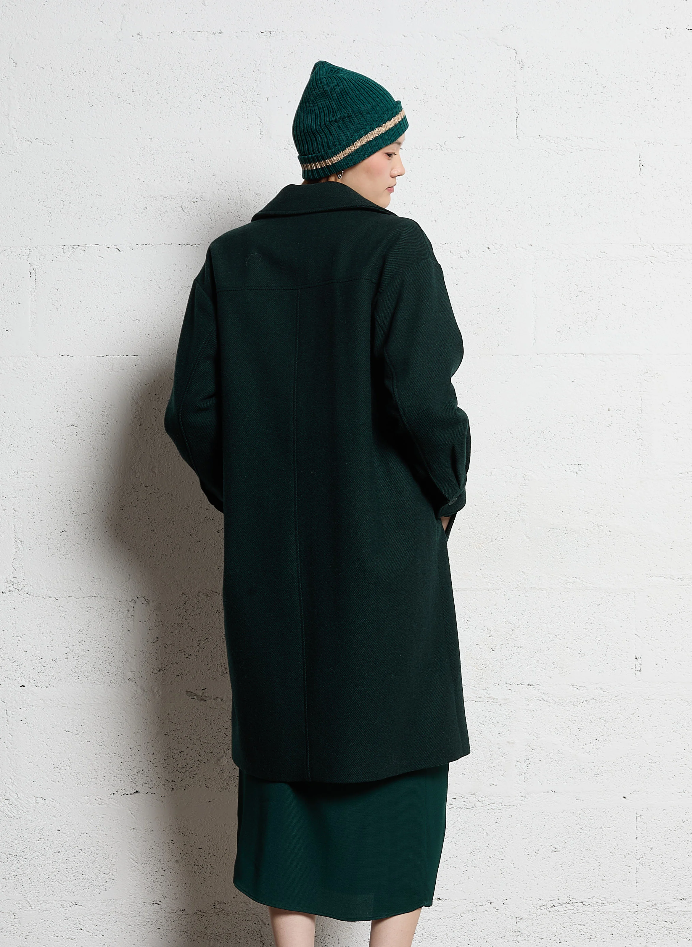 Manteau col tailleur en laine mélangée | Vert