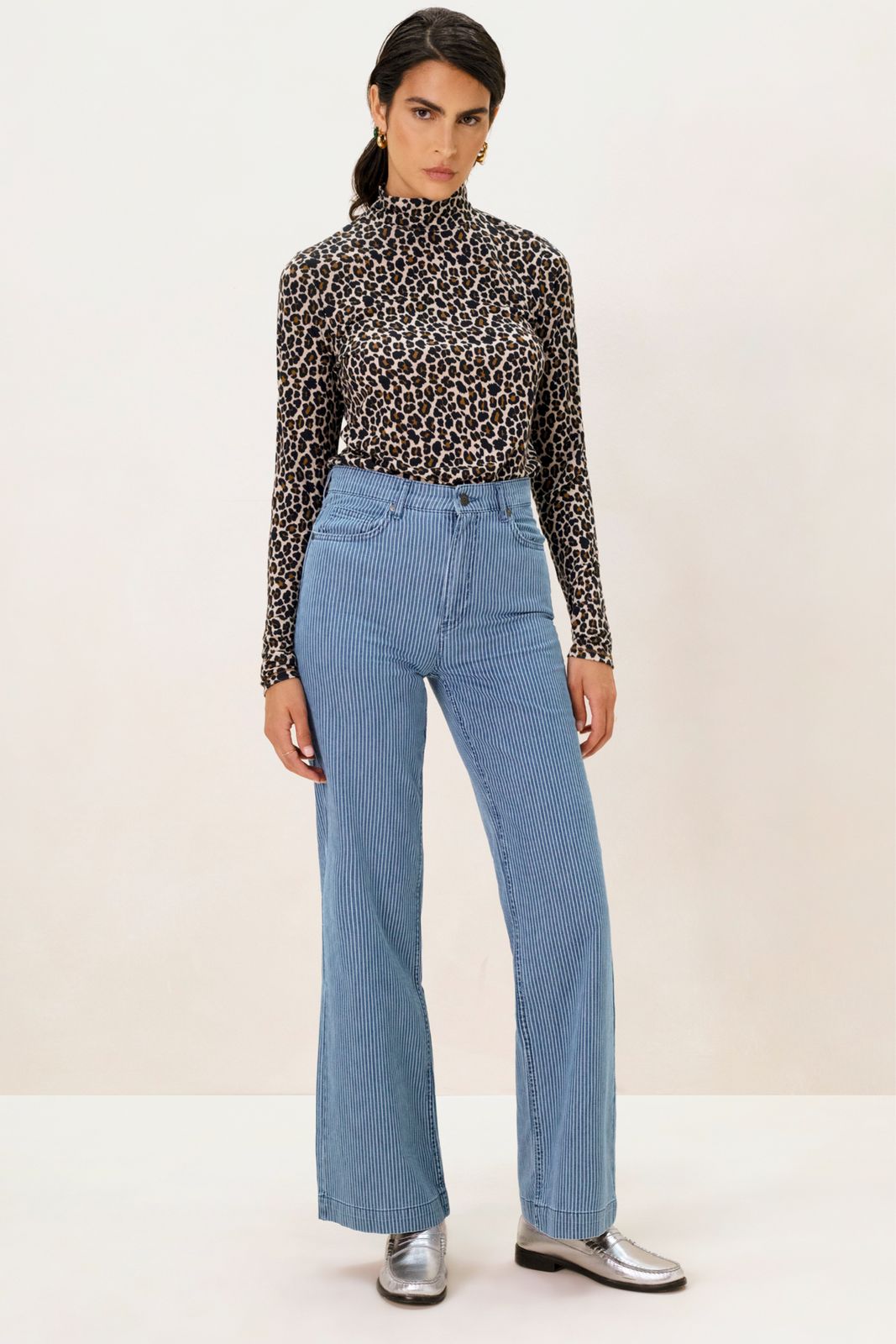 Betim gestreepte high waist wide leg jeans