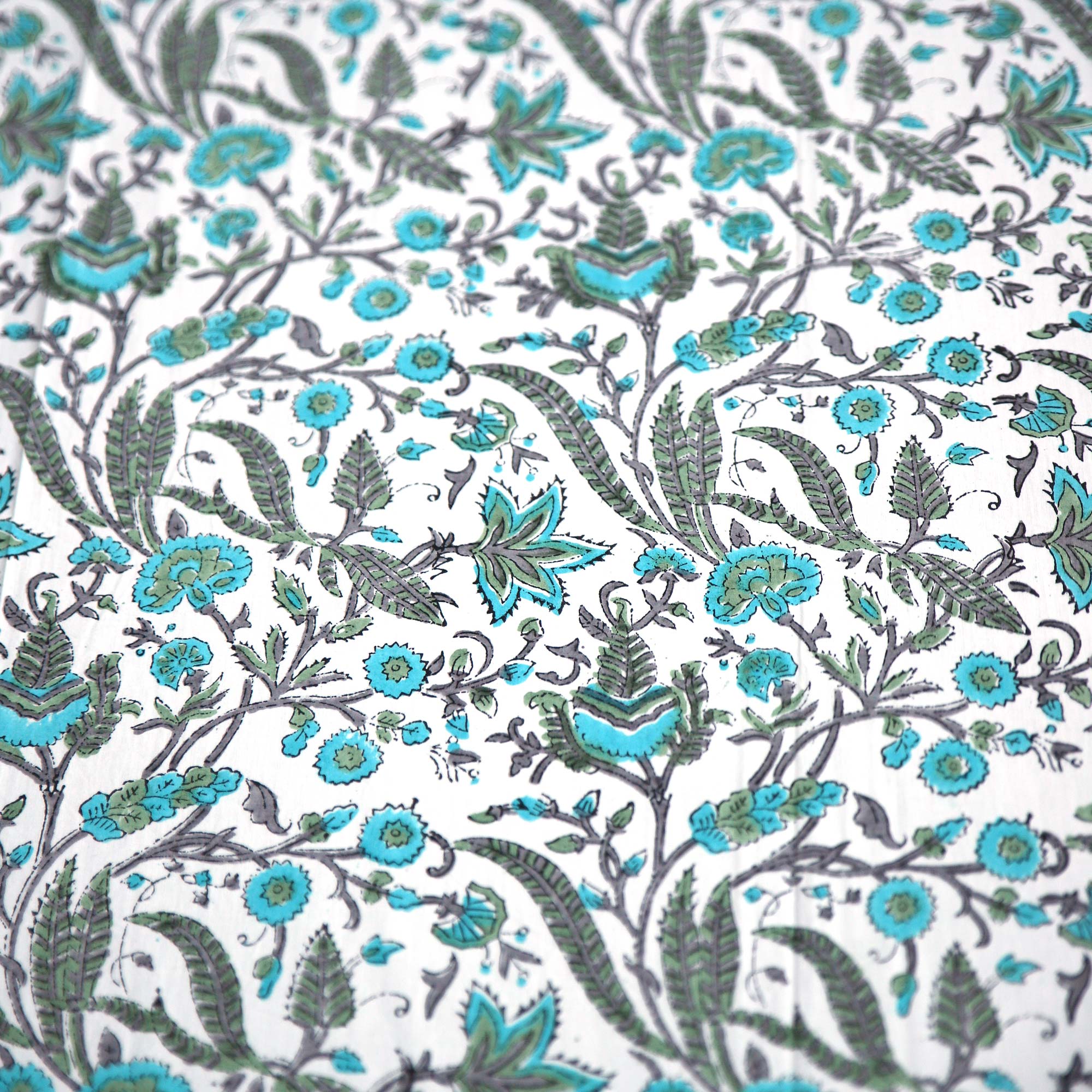 Tischdecke mit Blumenmuster, weiß, türkis-grau, L 220 cm, B 150 cm von fischer's lagerhaus