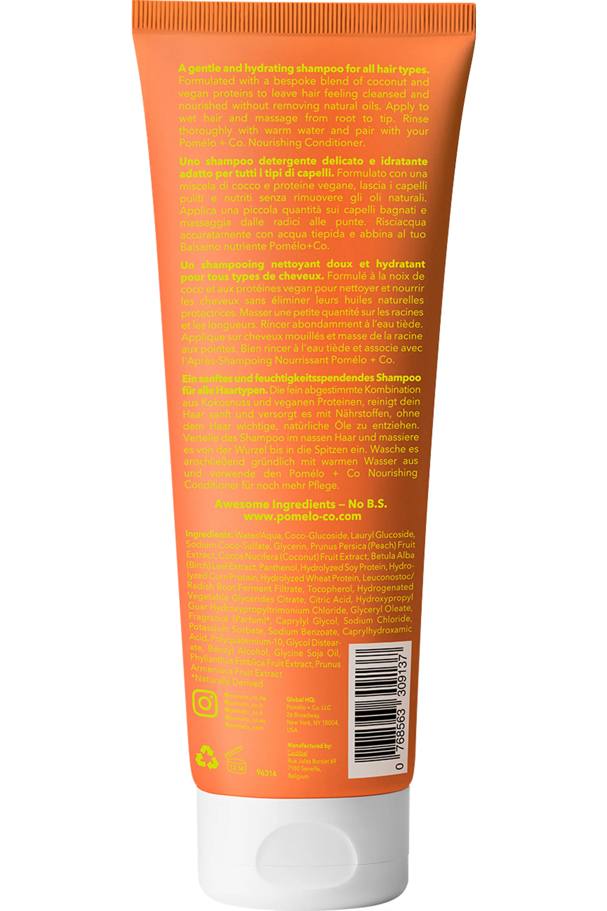 Pomélo+Co Shampoing hydratant pour cheveux secs Peach Perfect-200 ml