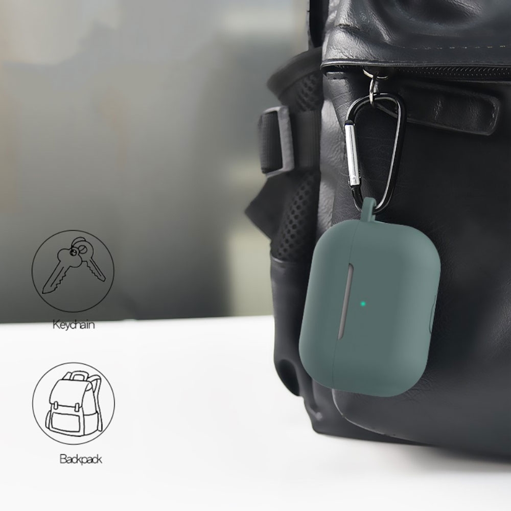 5in1 AirPods Pro Silikon Schutzhülle   Watch Halterung   Karabinerhaken   Straps   Tasche - Olive / Grün (Matt)