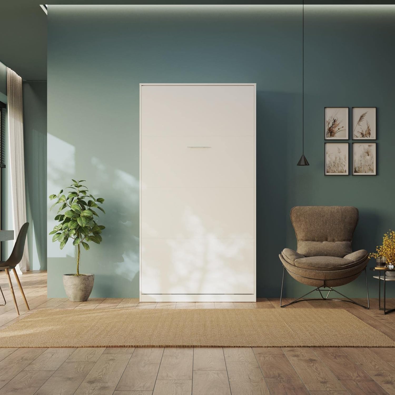 SMARTBett Schrankbett Classic mit Gasdruckfedern 100x200cm Vertikal Weiss | Wandbett, Wandklappbett fürs Gaestezimmer, Buero, Wohnzimmer, Schlafzimmer
