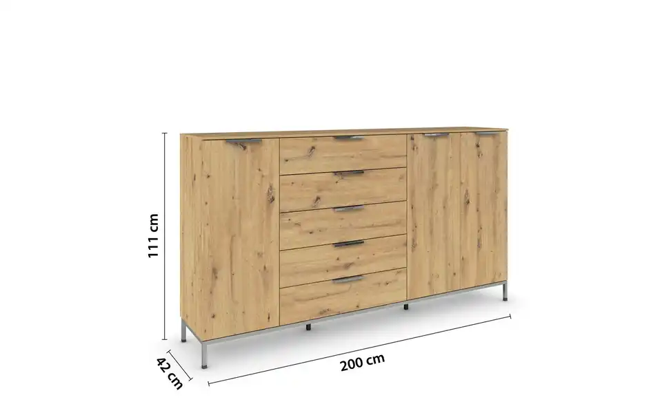 Highboard Eiche Artisan (Nachbildung) Eiche Artisan (Nachbildung) Front: Dekor, Oberboden: Dekor verchromt
