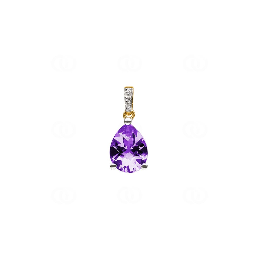Anhänger 750/18 K Gelbgold mit Amethyst Tropfen und Diamanten 0.01 ct H/si