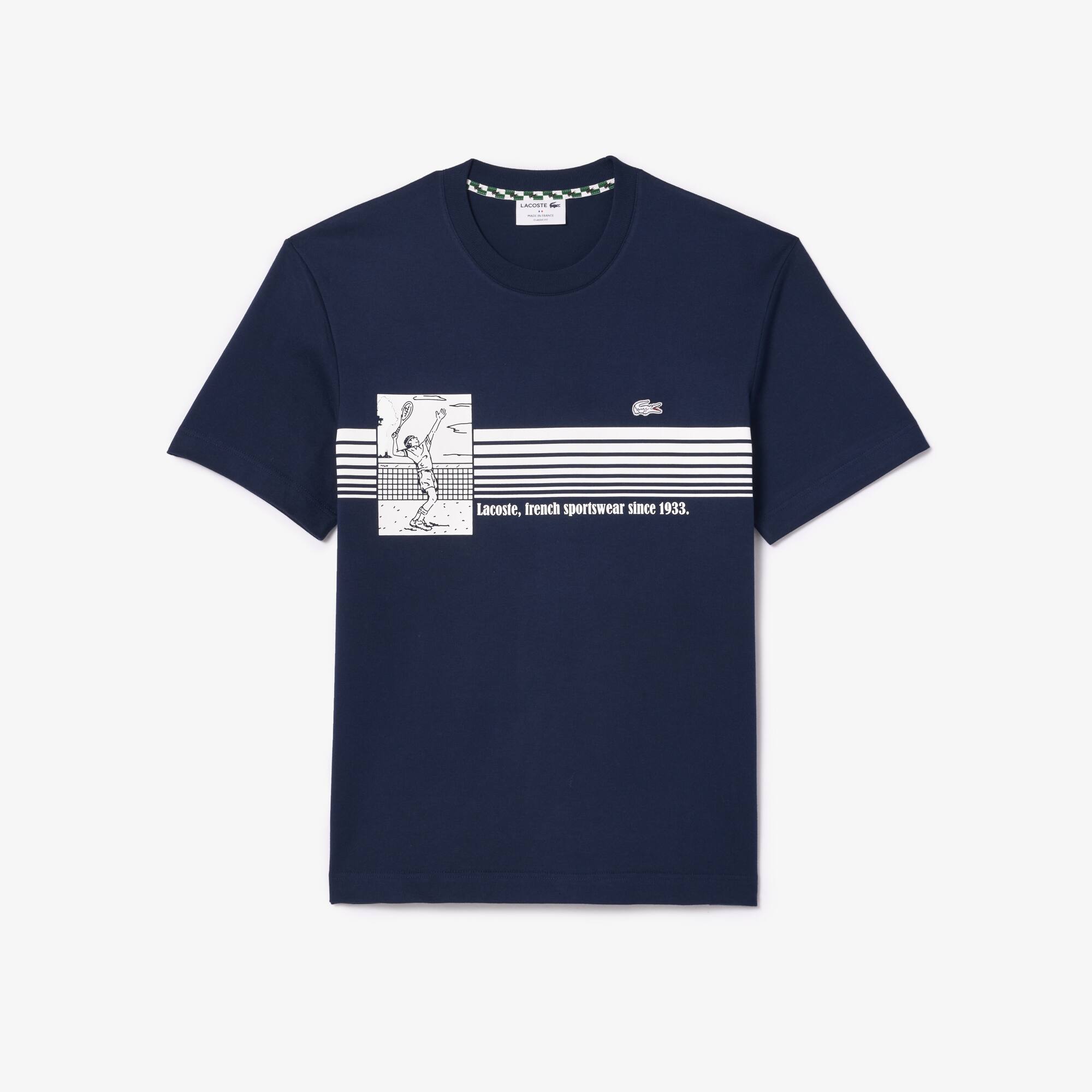 T-shirt épais fabriqué en France imprimé tennis T-Shirts - Bleu - Lacoste - Homme