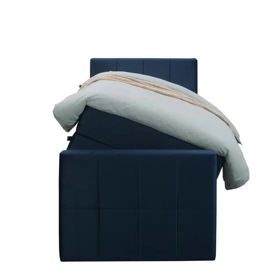 Boxspring met opbergruimte en voetbord Liv geblokt - blauw - 90x200cm