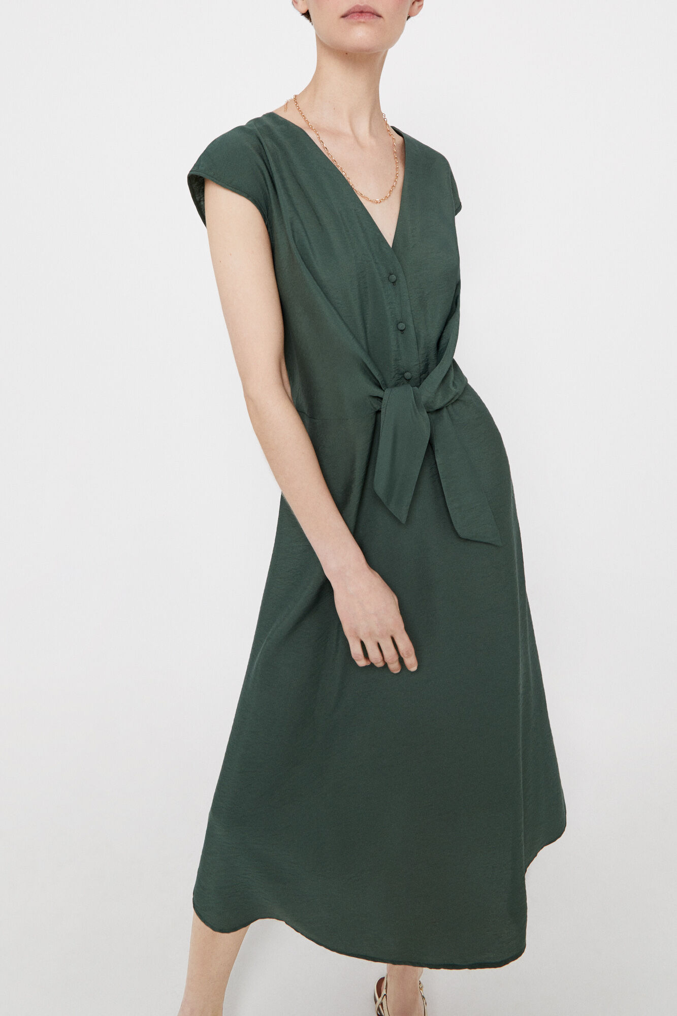 Vestido com amarração na cintura - Cáqui