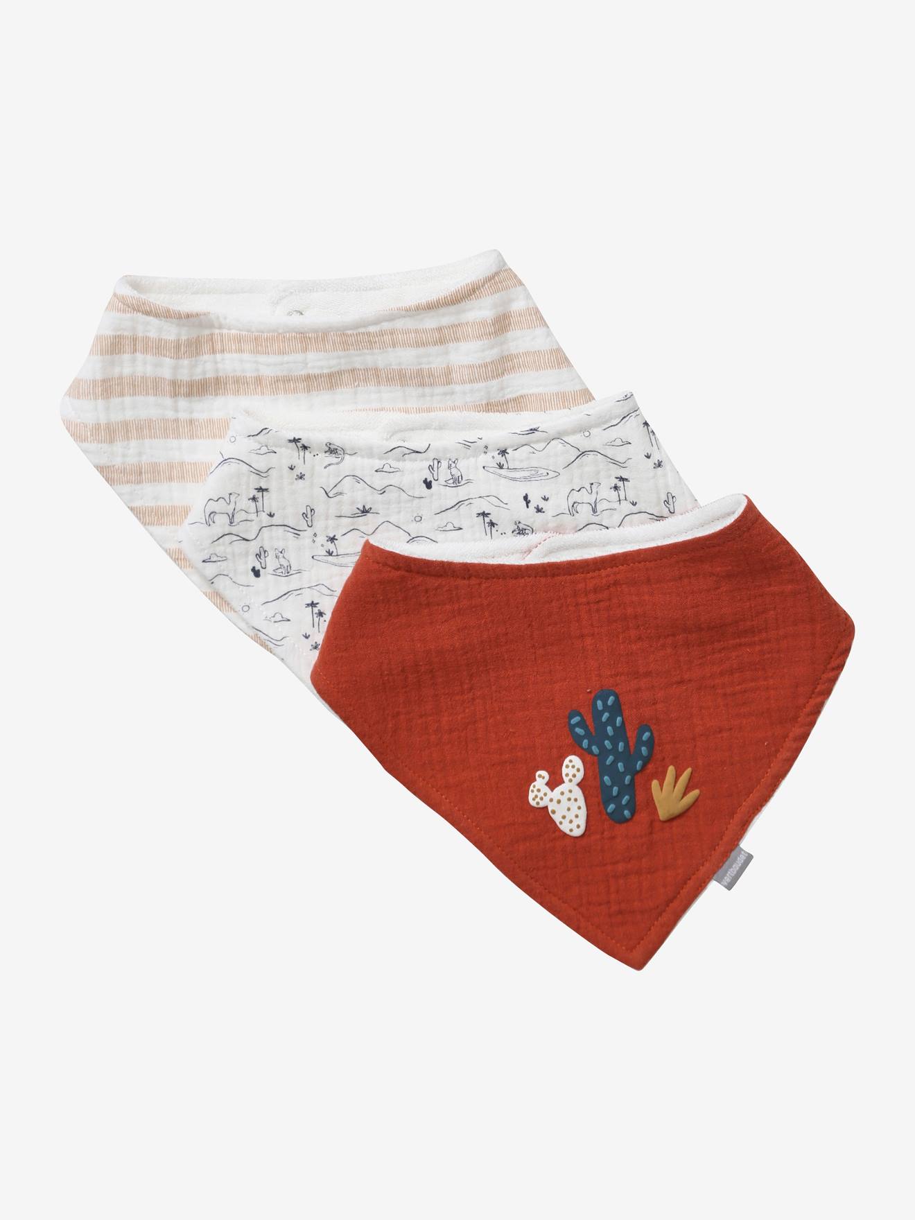 3 babadores bandana lisos em chiffon de algodão verde claro com estampas
