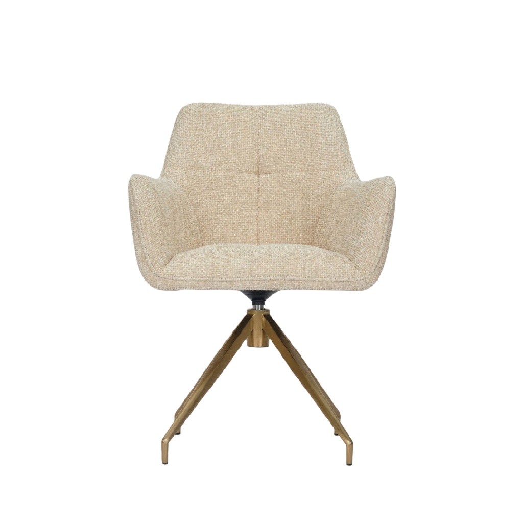 Chaise de salle à manger en tissu beige avec pieds en métal doré