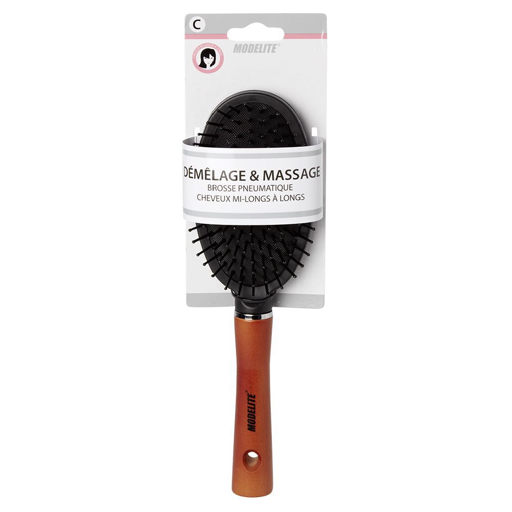 Brosse pneumatique picots perlés manche en bois