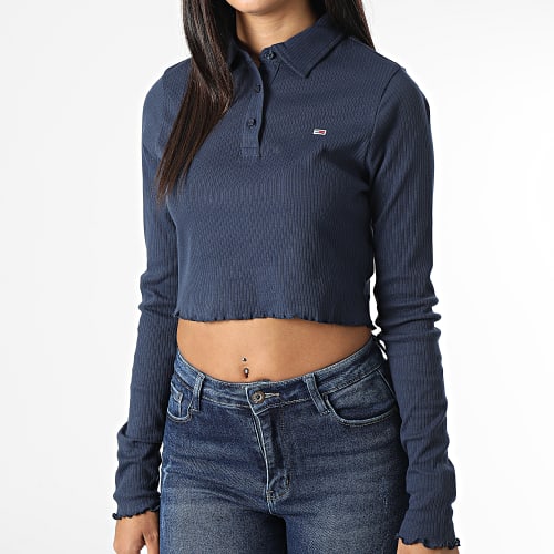 Polo Manches Longues Femme Crop Rib 3423 Bleu Marine
