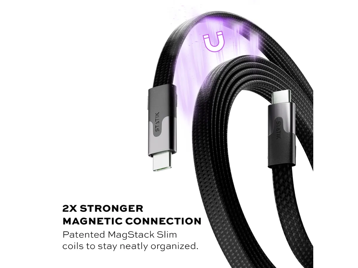 (2m) 100W MagStack Slim Pro USB C auf USB C Magnet Flachband Ladekabel Power Delivery Datenkabel ( PUP-0495-6FT-CC-BLK) - Schwarz