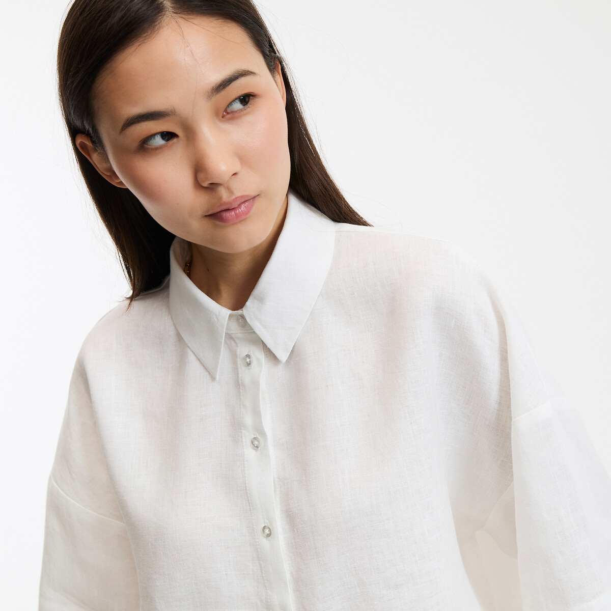 COLEÇÕES LA REDOUTE<br>Camisa de linho folgada com mangas até o cotovelo ÂMBAR