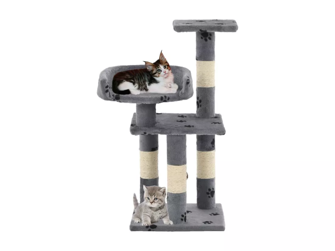 Arbre à chat et griffoir Sisal 65 cm Empreintes de pattes Gris