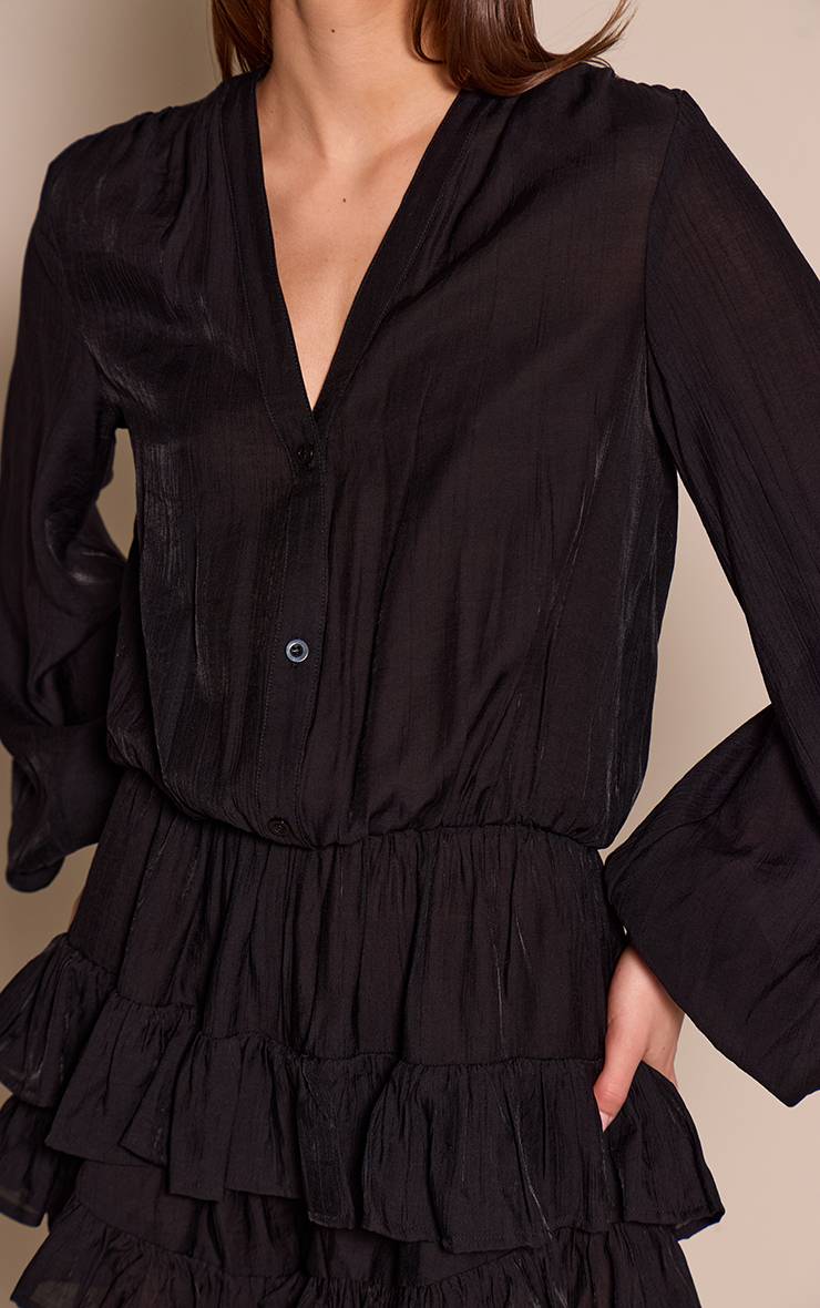 Noir Combi-short En Mousseline À Volants Et Coupe Droite
