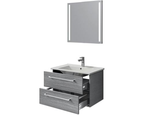 Pelipal Cavallino badkamermeubelset, BxHxD 75 x 200 x 45 cm, fronten in grafietstructuur, met witte keramische wastafel, wastafelmeubel met greep en spiegel