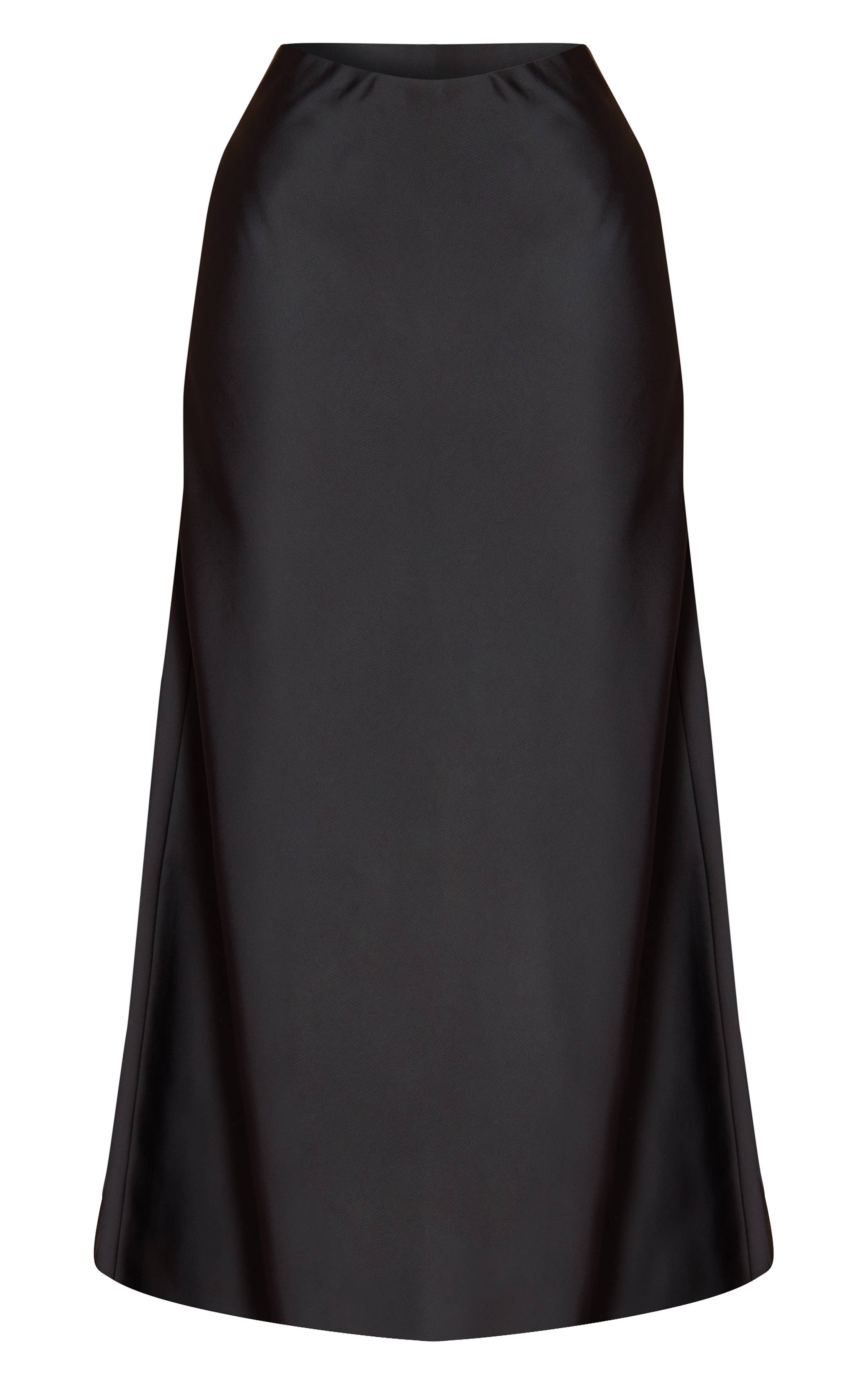 Noir Jupe Longue Fluide En Satin Petite
