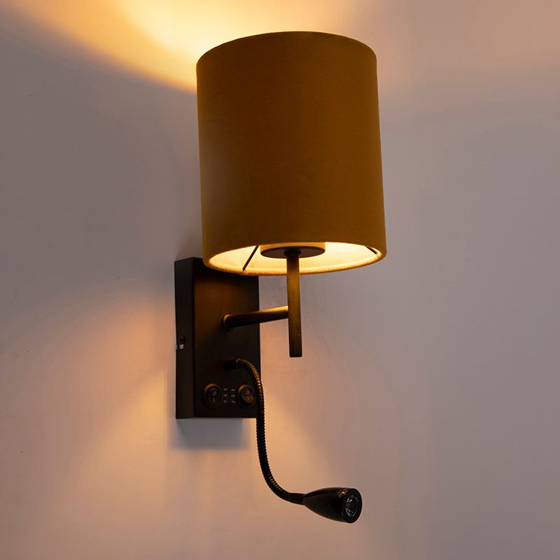 Wandlamp zwart met velours gele kap - Stacca
