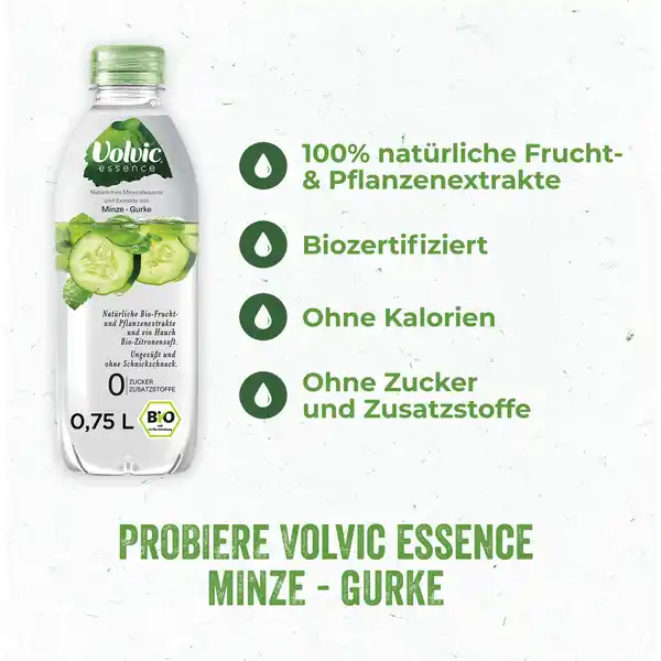 Bio Natürliches Mineralwasser und Extrakte von Minze und Gurke