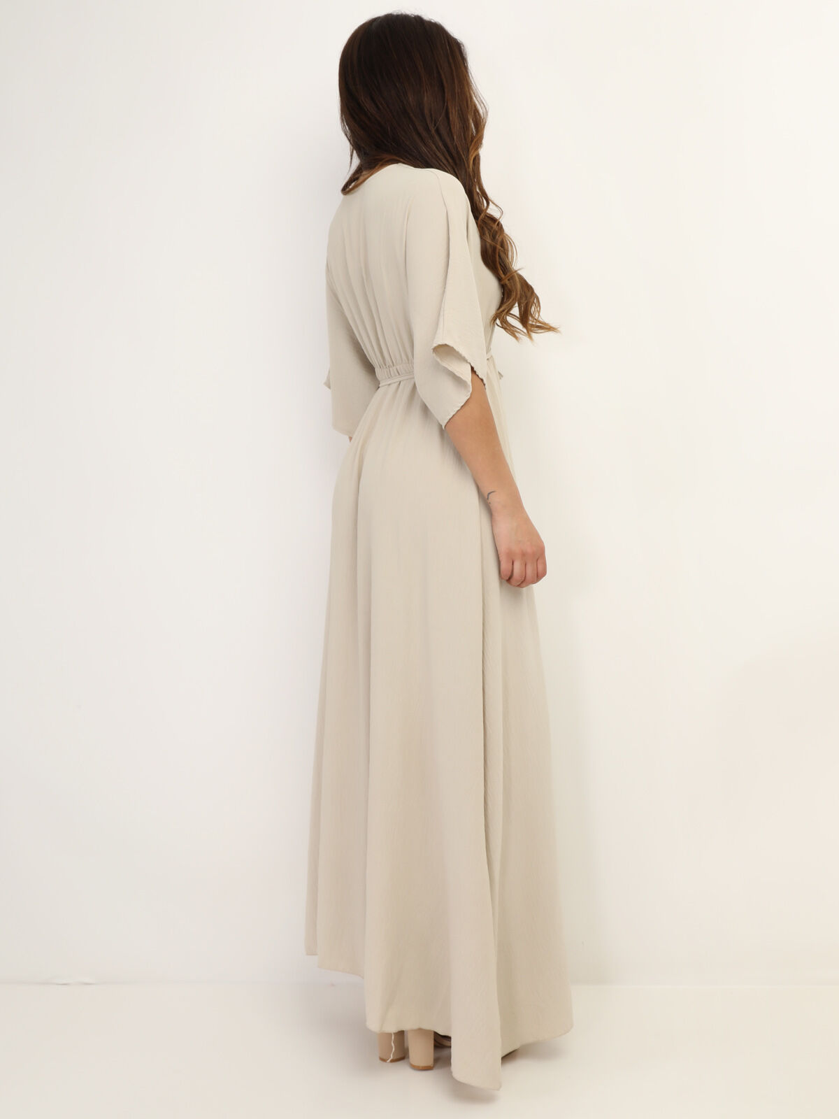 Robe longue boutonnée à fente- Beige