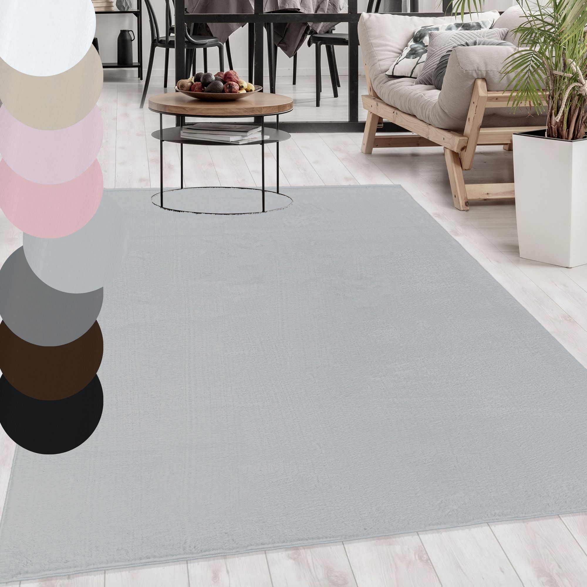 Runde Waschbarer Teppich Weich Flauschig Hochflor Waschbar Einfarbig