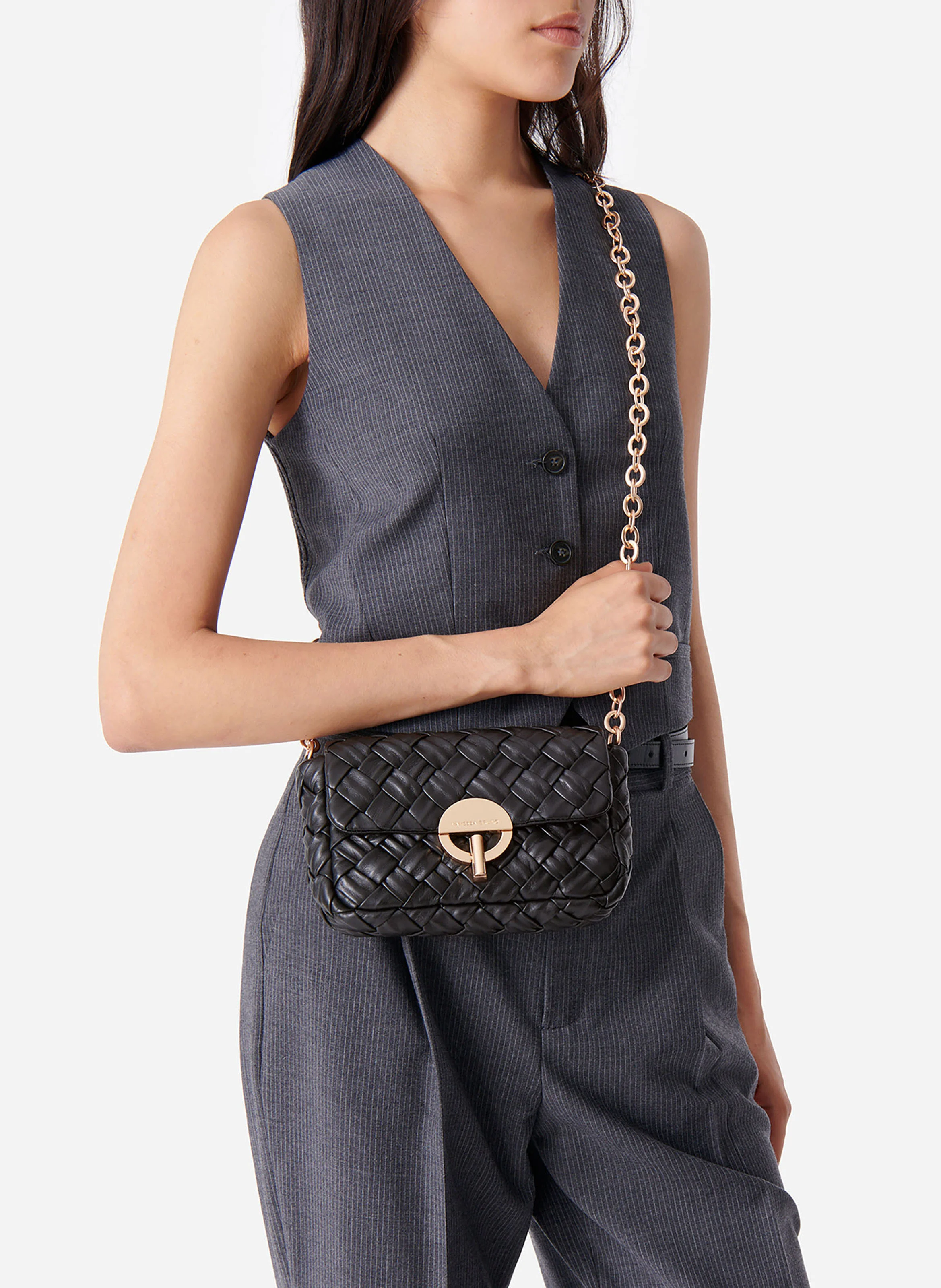 NANO MOON - Sac bandoulière en cuir tressé | Noir