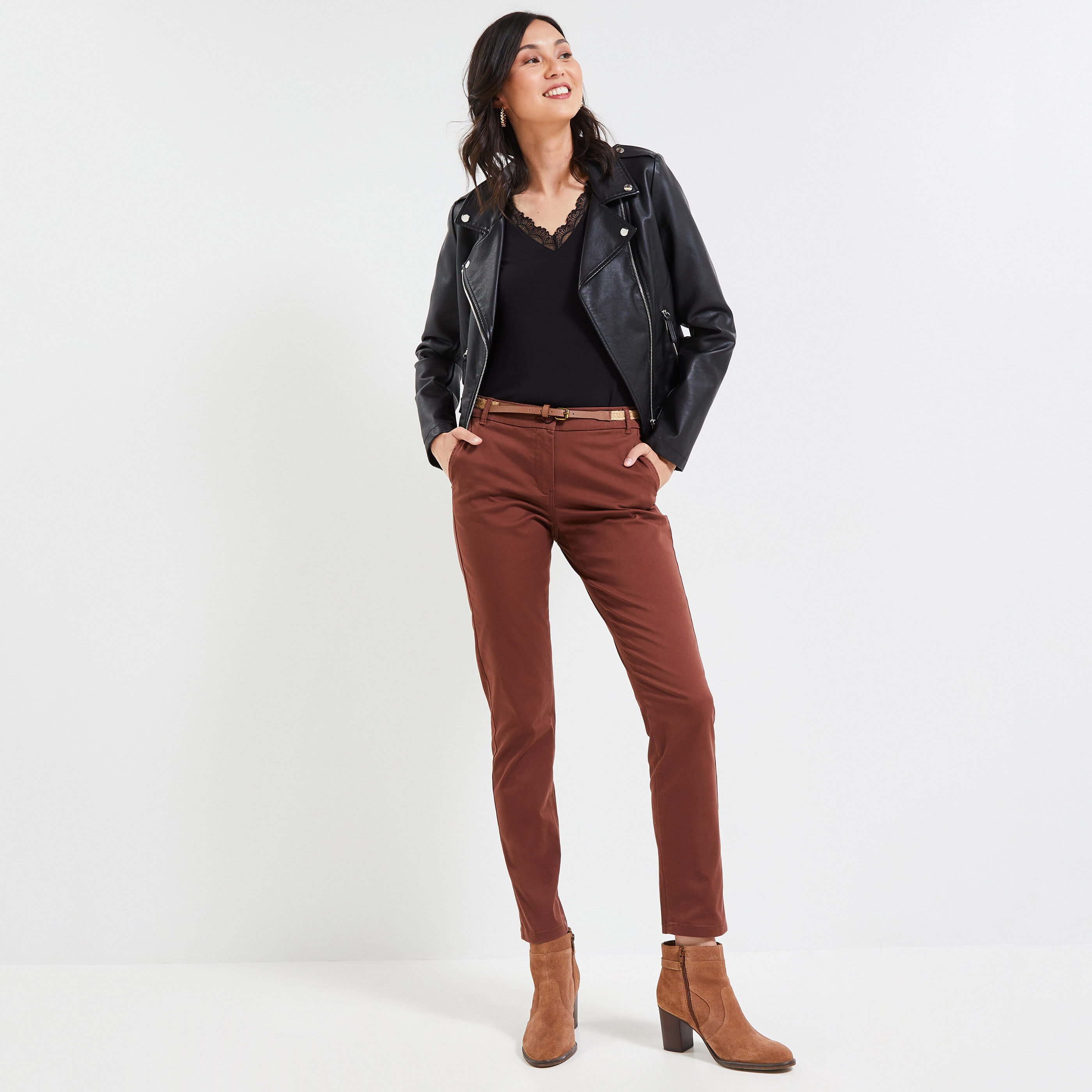 Pantalon chino femme - MARRON