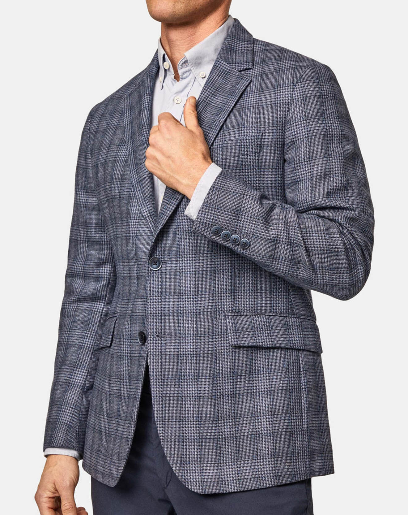 Hackett London Veste en Soie & Laine Check à imprimé Prince de Galles bleu moyen