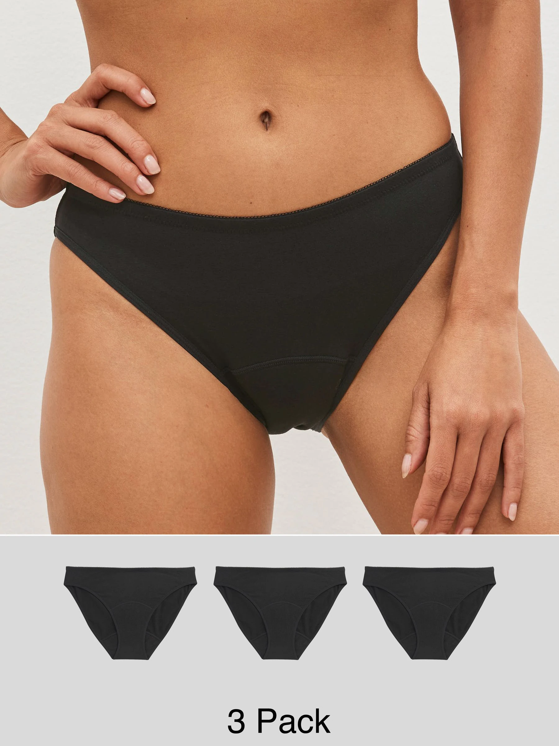 Zwart - Verpakking van 3 volledige katoenen menstruatieonderbroeken met medium flow