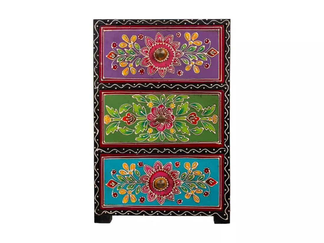 Boîte à bijoux en bois peint artisanalement noir 19x11,5x28,5h