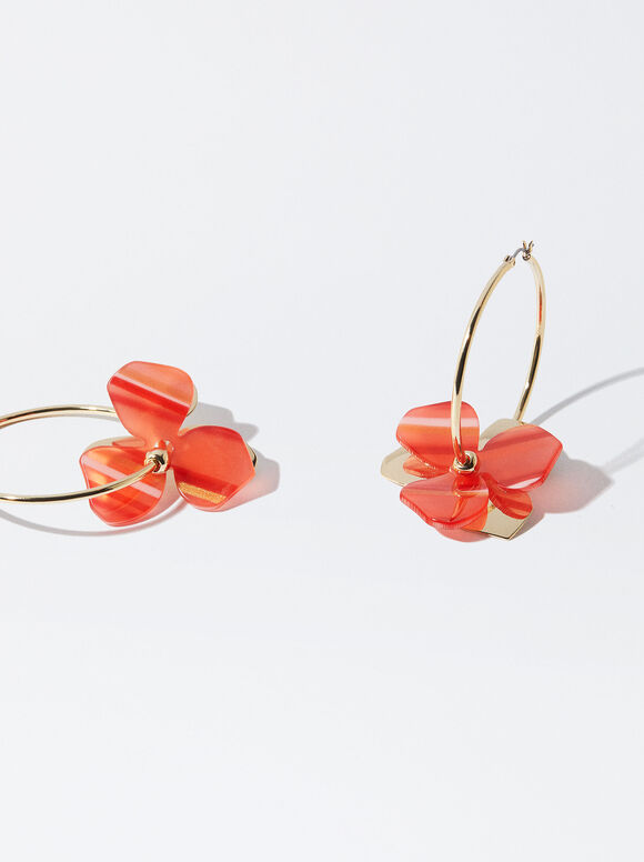 Brincos de argola com flor - Laranja