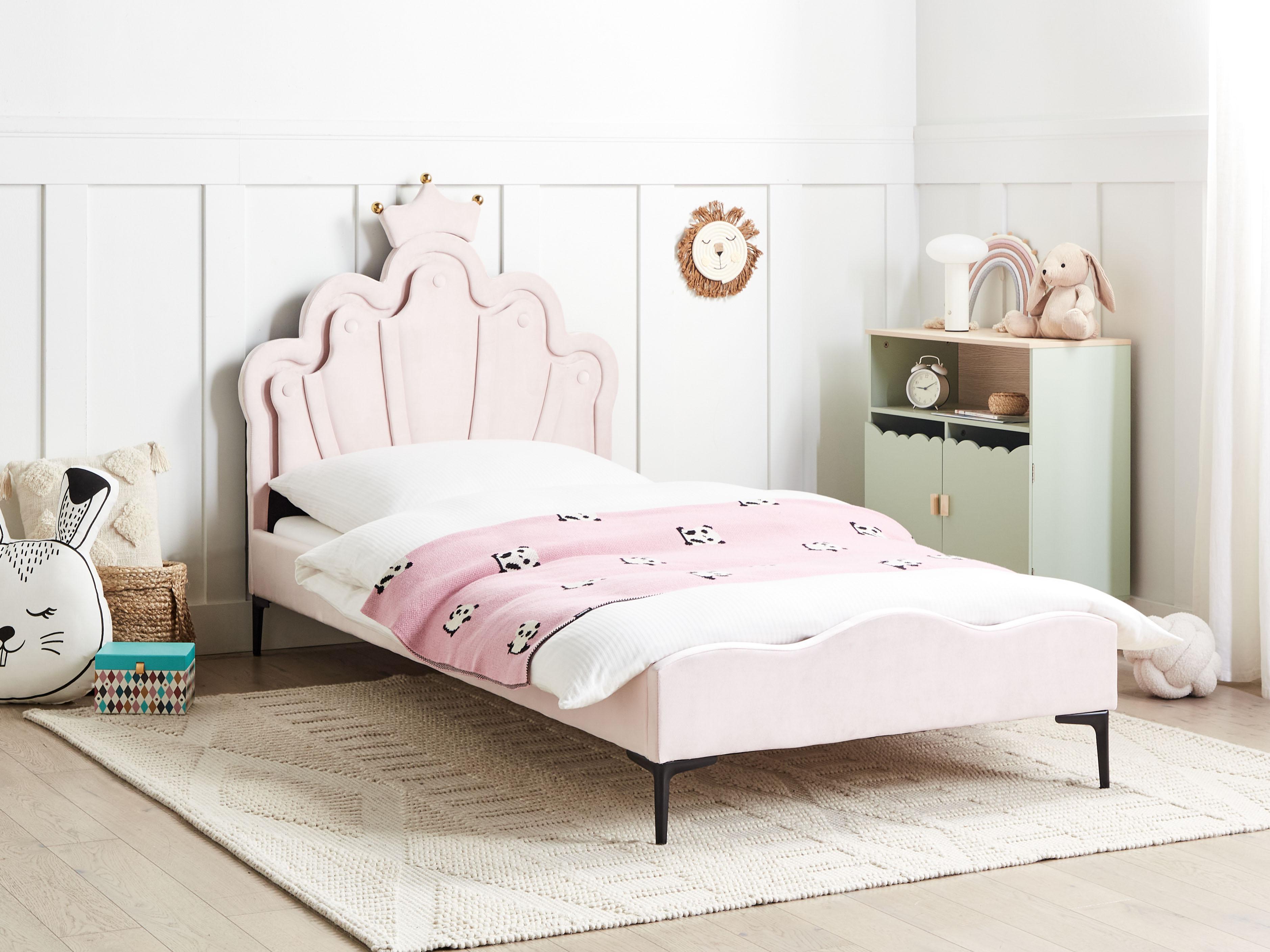 Kinderbed Kroon Fluweel RUBIAN 90 x 200 cm met LED-verlichting Roze