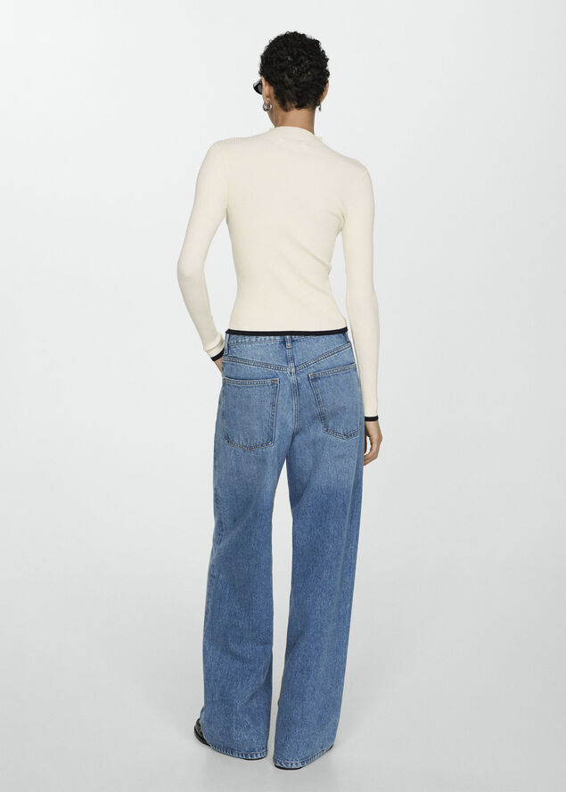 MANGO High collar ribbed knit sweater Light beige
