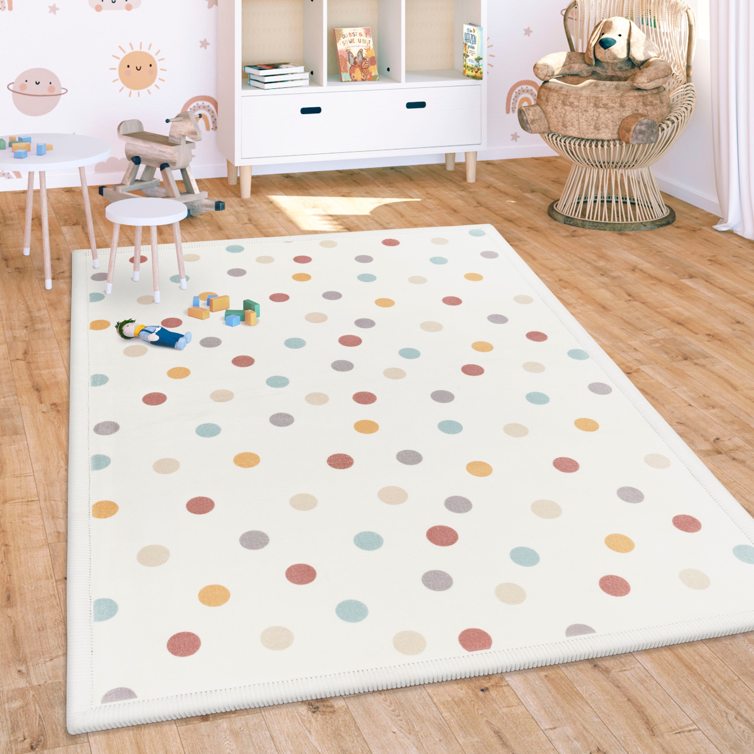 Paco Home Kinderteppich »Emilia 351« rechteckig 24 mm Höhe Kurzflor, gepunktet, sehr weicher Flor