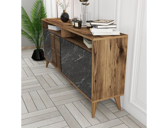 CONCEPT1 - Bahut Milan noyer marbre noir 160 x 35 x 78cm