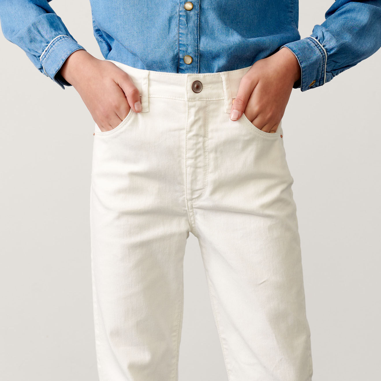 Bellerose Pantalon Pinata en Toile de Coton coupe droite blanc