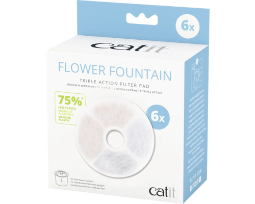 Vervangende filters voor Catit Triple Action Frameless Filters, 3-in-1 filters met actieve kool, katoen en ionenwisselingshars, verpakking van 6 voor Catit Flower Fountains