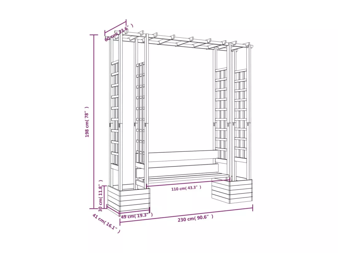 Pergola de jardin avec banc et jardinières Bois de pin imprégné