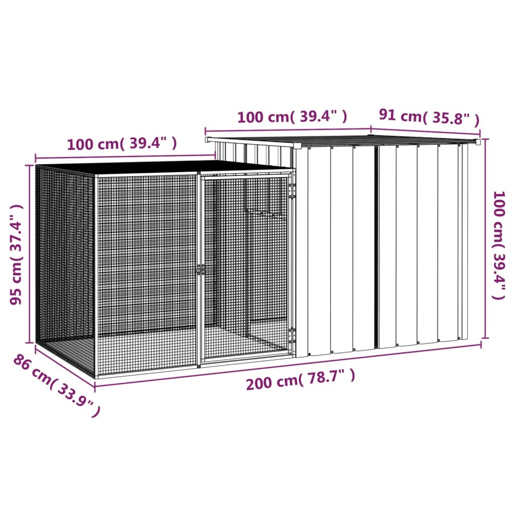 Cage pour poules anthracite 200x91x100 cm acier galvanisé