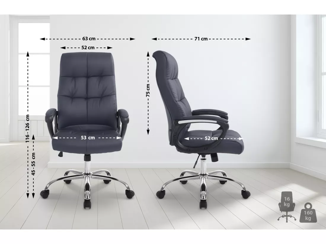 Chaise de bureau - Similicuir & Métal chromé - Gris - Poseidon