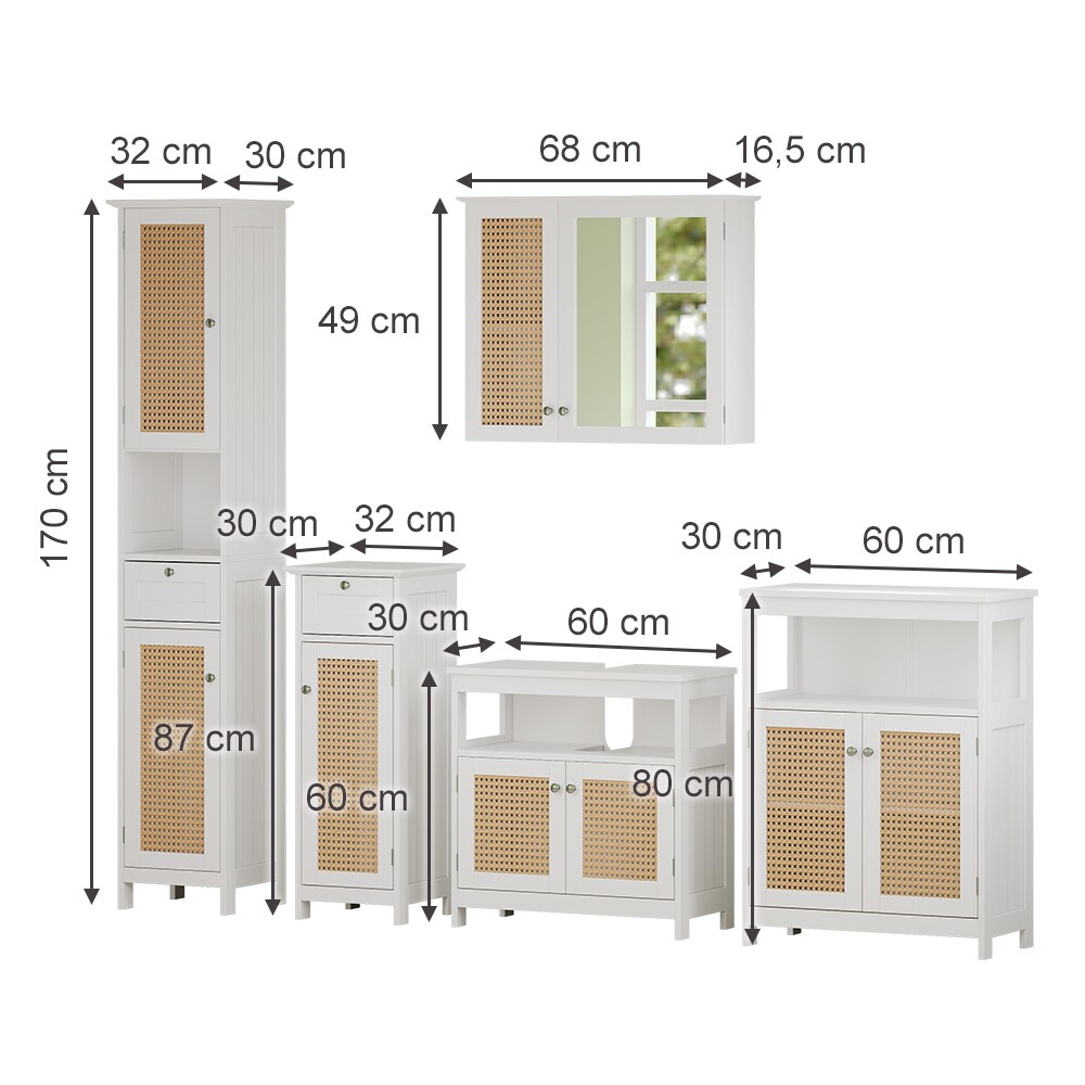 Vicco Badmöbel-Set Rosario, Weiß, moderne Serie, Badezimmer, dekorative Front, Spiegelschrank, Waschtischunterschrank, Midischrank, Hochschrank, Sideboard